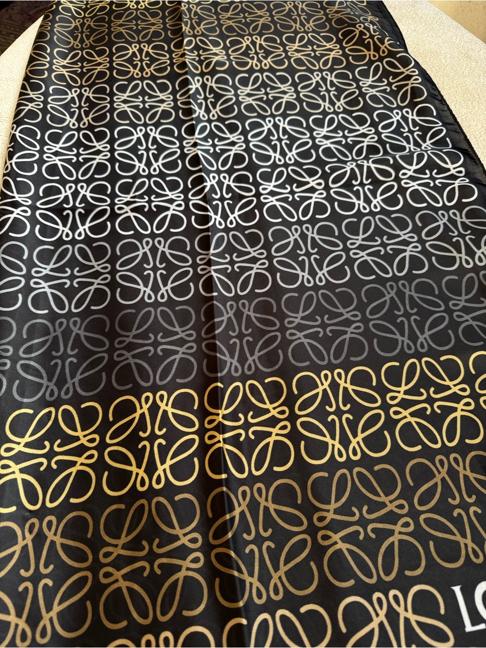 ⚜️Loewe⚜️ Black Scarf with Multicolored Anagram Pattern - Picture 3 of 7